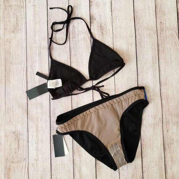 Kenneth Cole Halter Two Piece Cutout Triangle Bikini Swimsuit Black Size Medium - Picture 4 of 8